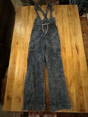 Anthropologie Pilcro Navy Denim Overalls with Printed Lining